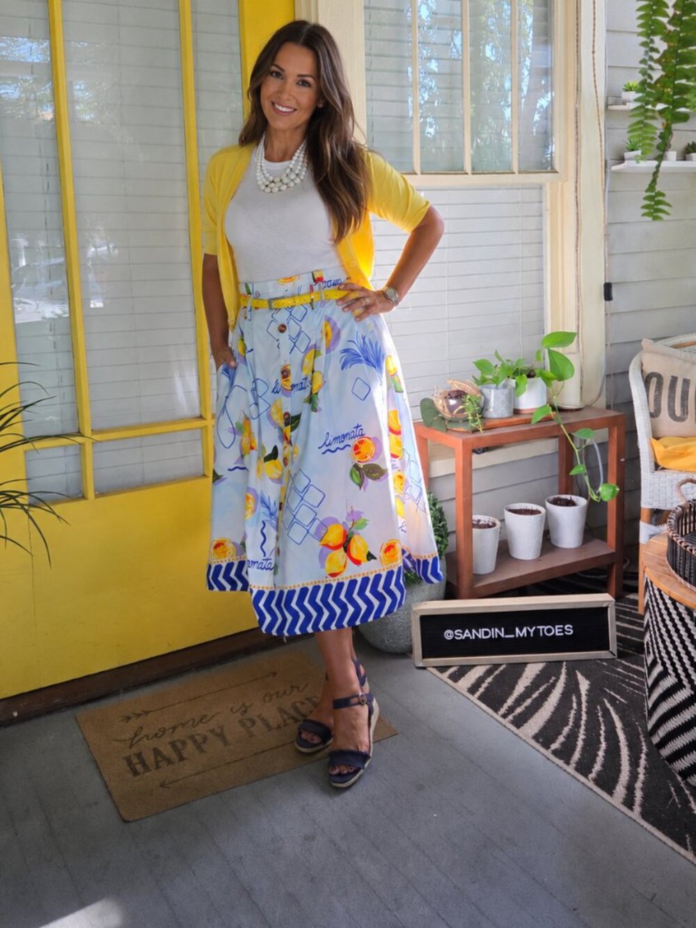 Her Destiny I Lemonta A line Skirt Blue, Green & Yellow Lemons Sz L Her Destiny